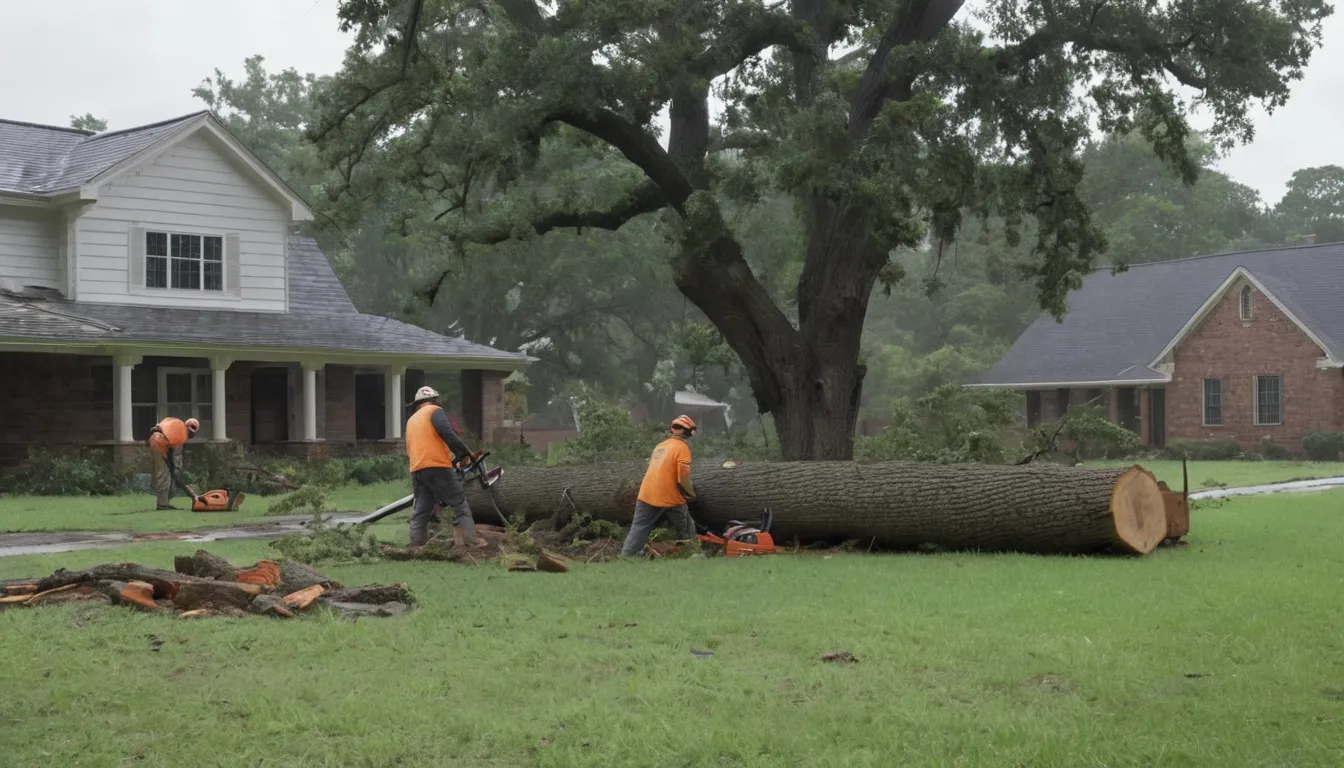 Local tree provider crew safely clearing a storm-fallen tree beside a house in Glenview