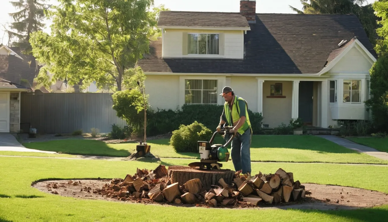 Provider grinding a tree stump in a residential yard in Glenview